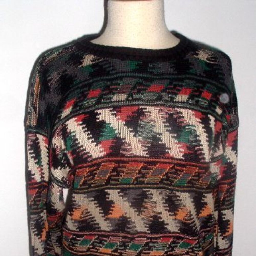 TRICOTS ST RAPHAEL cotton fair isle crewneck SWEATER Vintage made in USA  L
